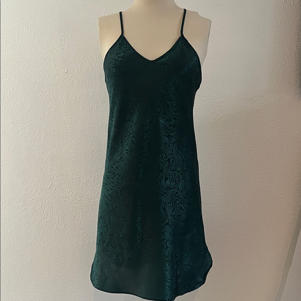 Elegant Green Satin Slip Dress/Nightgown